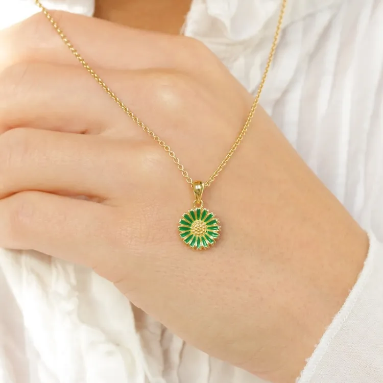 12 mm Marguerite dunkelgrünem Anhänger aus vergoldetem Sterlingsilber - Marie