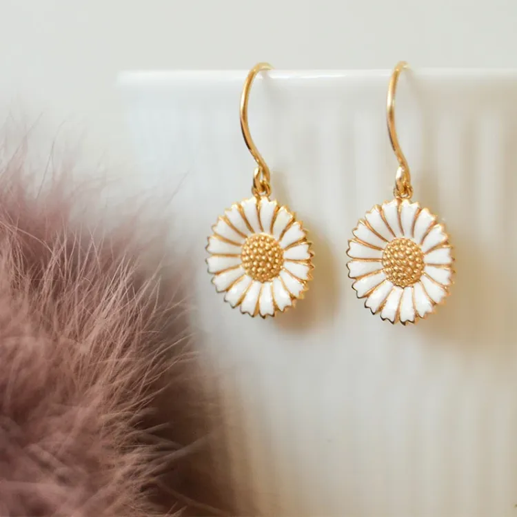 15 mm Marguerite Ohrringe in vergoldetem Sterlingsilber - Marie