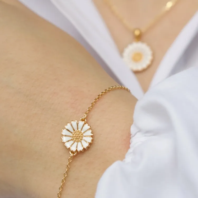 11 mm Marguerite Ankerarmband aus vergoldetem Sterlingsilber und Marguerite Anhänger aus vergoldetem Sterlingsilber - Marie