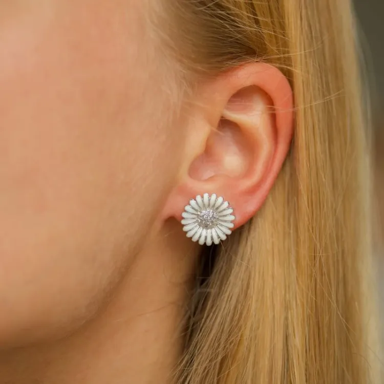 14,5 mm Marguerite Ohrstecker in rhodiniertem Silber - Matilda