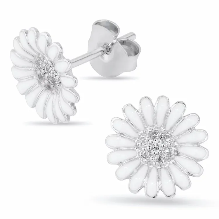 10 - 11 mm Marguerite Ohrstecker in rhodiniertem Silber - Matilda