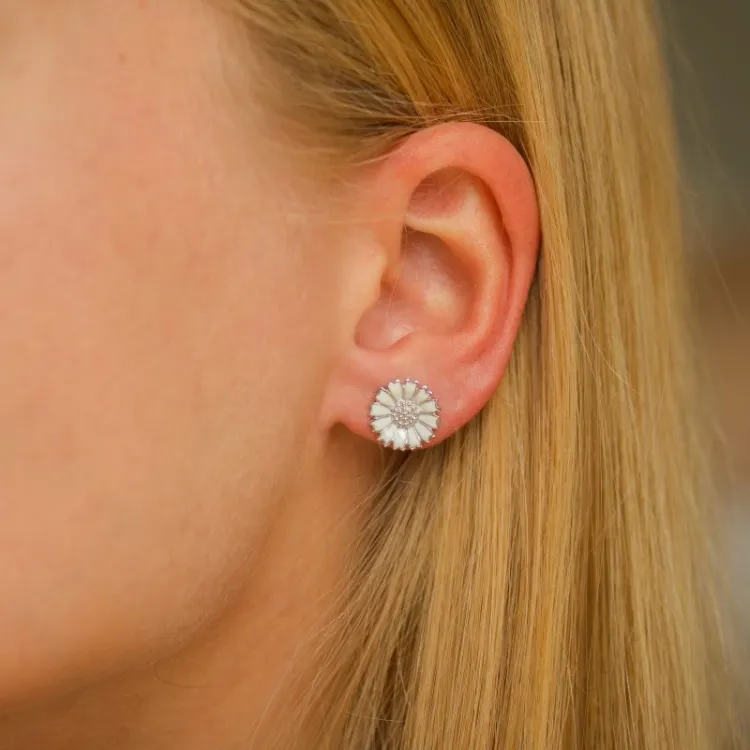 12 mm Marguerite Ohrstecker in rhodiniertem Silber - Marie