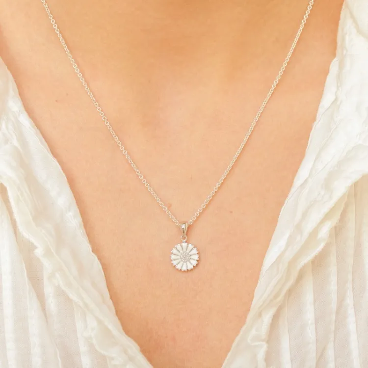 12 mm Marguerite Anhänger aus rhodiniertem Silber - Marie