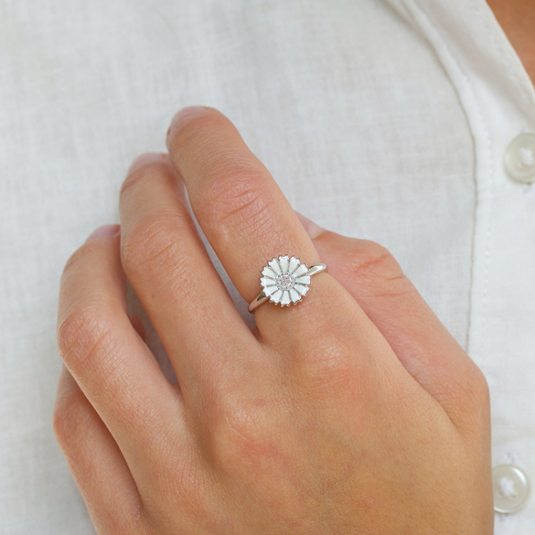 12 mm Marguerite Ring aus rhodiniertem Silber - Marie