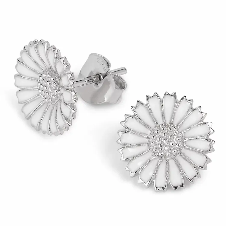 12 mm Marguerite Ohrringe in rhodiniertem Silber - Marie