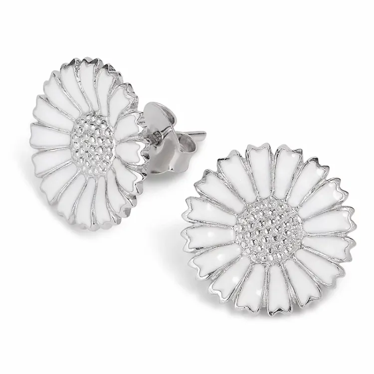 12 mm Marguerite Ohrringe in rhodiniertem Silber - Marie