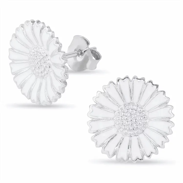 15 mm Marguerite Ohrringe in rhodiniertem Silber - Marie