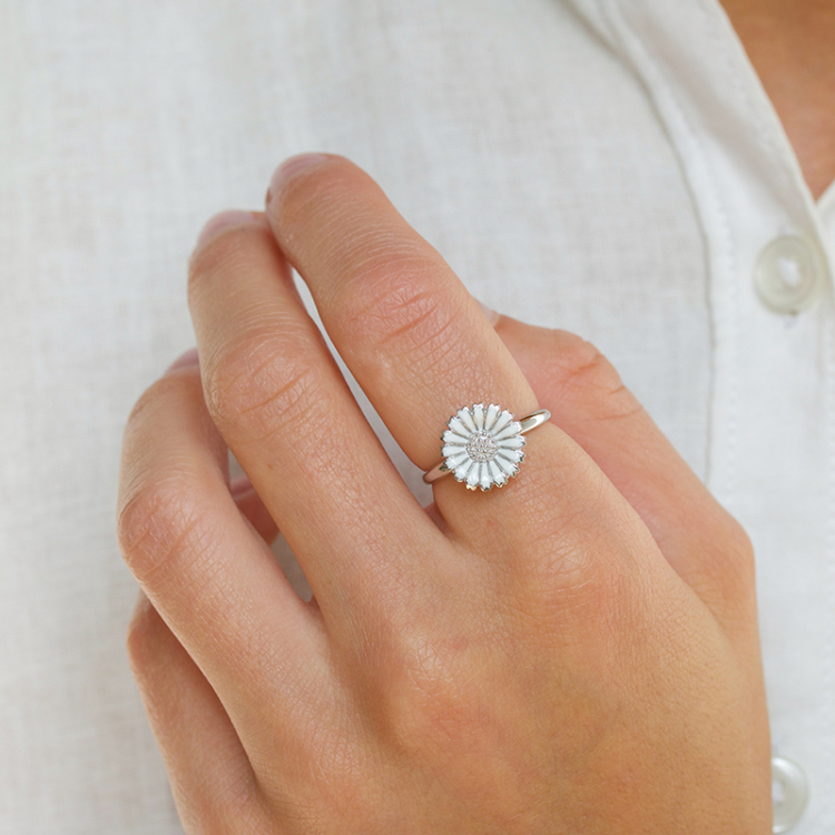 12 mm Marguerite Ring aus rhodiniertem Silber - Marie