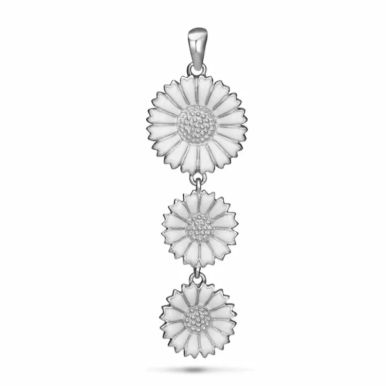 länglicher Marguerite Anhänger aus rhodiniertem Silber - Marie