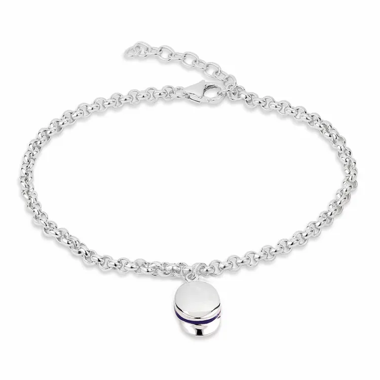 blauem Armband aus Silber und Studentenmützen-Anhänger aus Silber