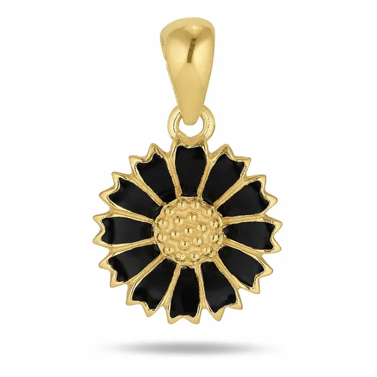 11 mm Marguerite schwarz Anhänger aus vergoldetem Sterlingsilber - Marie