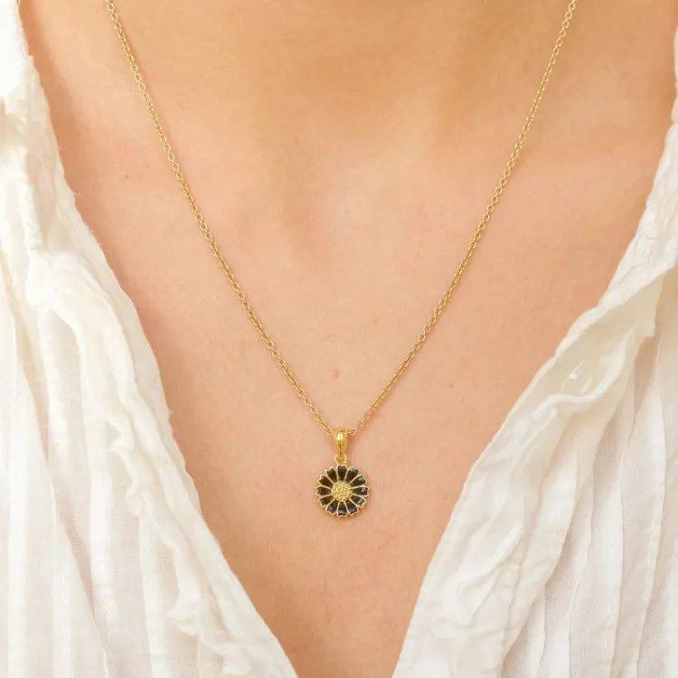11 mm Marguerite schwarz Anhänger aus vergoldetem Sterlingsilber - Marie