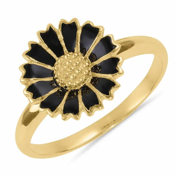 12 mm Marguerite schwarz Ring aus vergoldetem Sterlingsilber - Marie