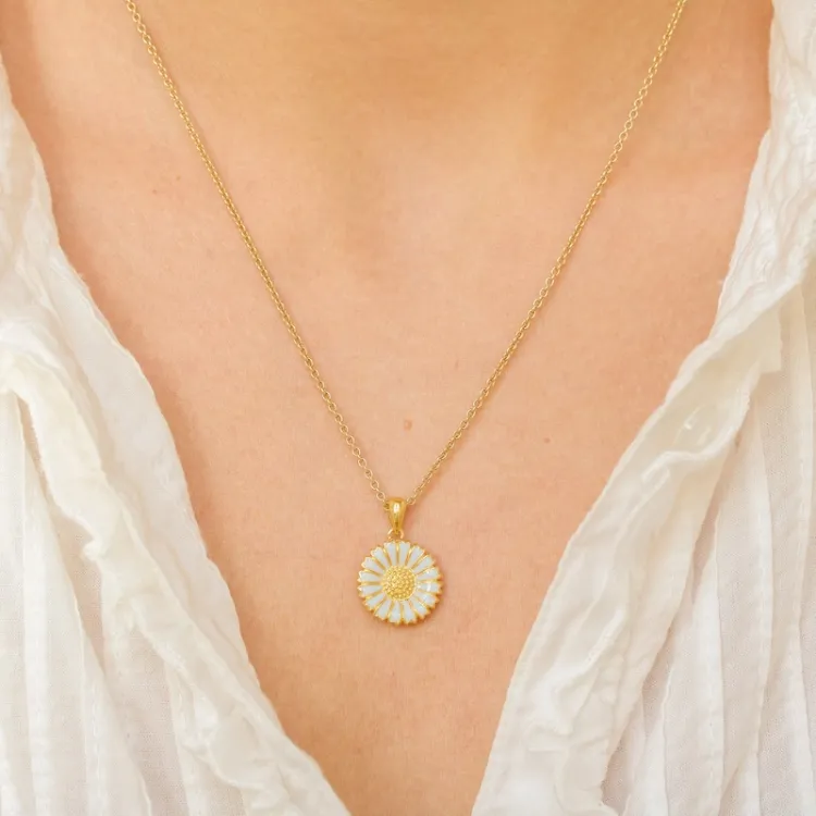 15 mm Marguerite blauem Halskette aus vergoldetem Sterlingsilber - Marie