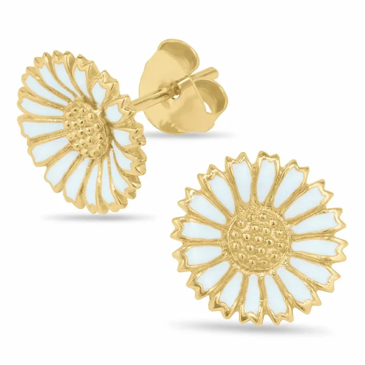 12 mm Marguerite blauem Ohrstecker in vergoldetem Silber - Marie