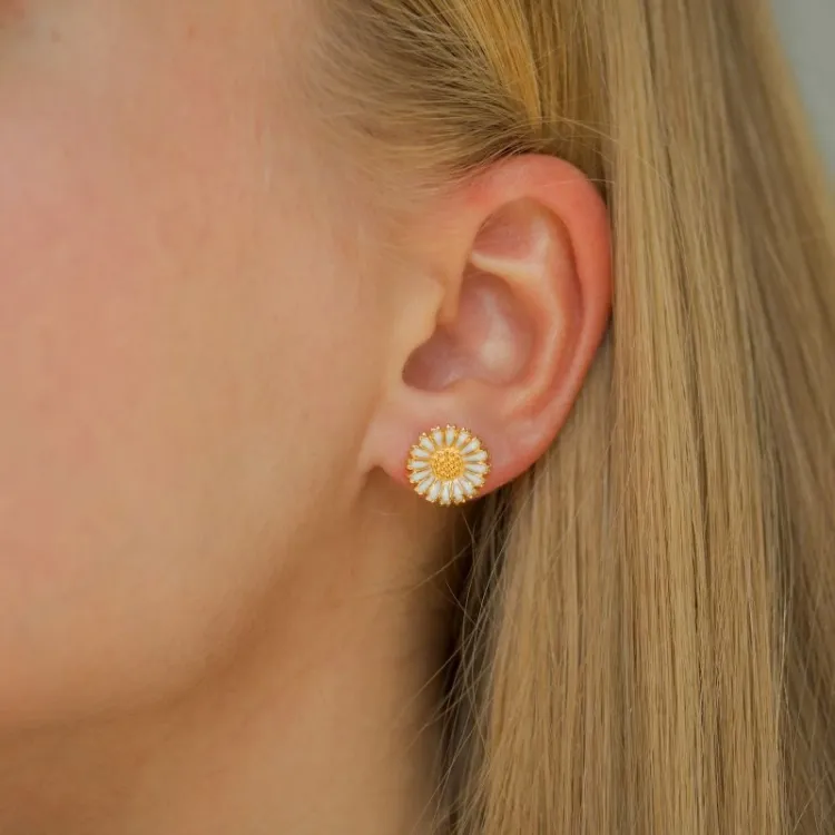 12 mm Marguerite blauem Ohrstecker in vergoldetem Silber - Marie