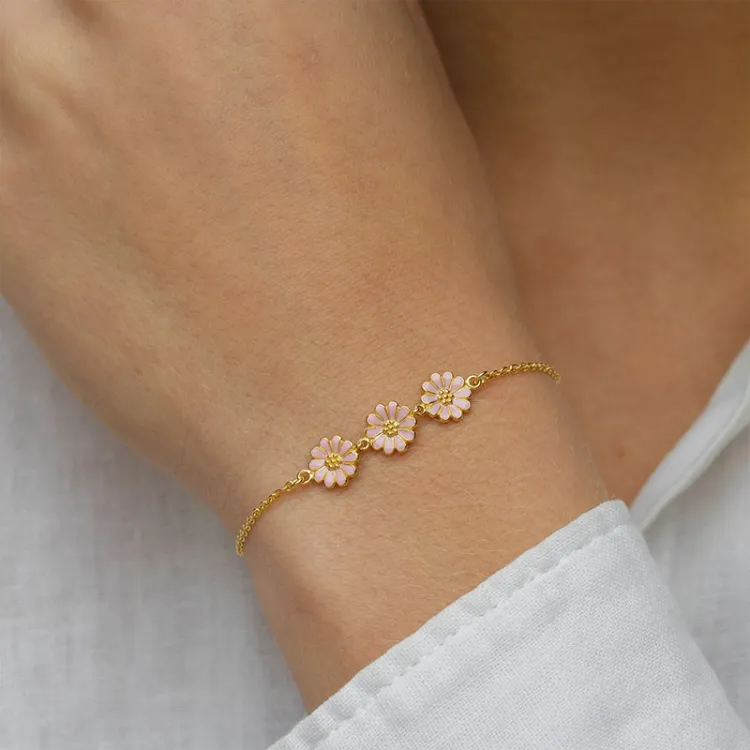 Marguerite rosa Armband aus vergoldetem Sterlingsilber - Maggie