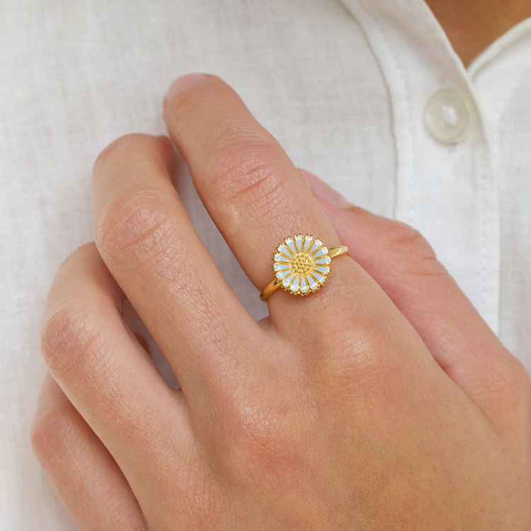 12 mm Marguerite blauem Ring aus vergoldetem Sterlingsilber - Marie