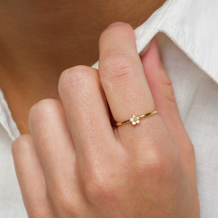 5 mm Marguerite weißem Ring aus vergoldetem Sterlingsilber - Majse