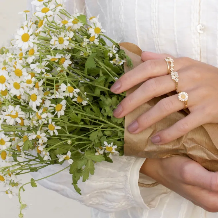 5 mm Marguerite weißem Ring aus vergoldetem Sterlingsilber - Majse