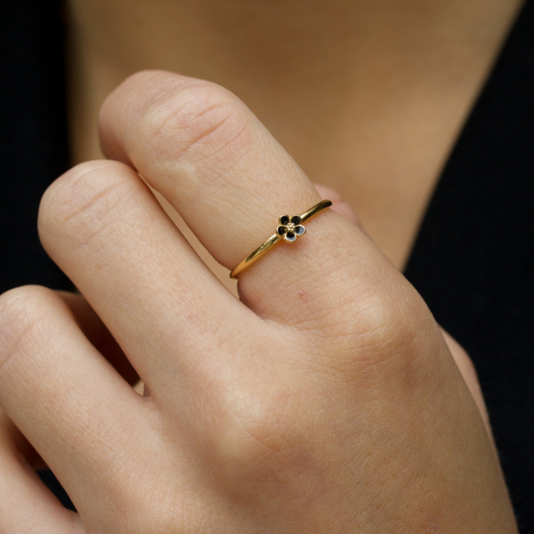 5 mm Marguerite schwarz Ring aus vergoldetem Sterlingsilber - Majse