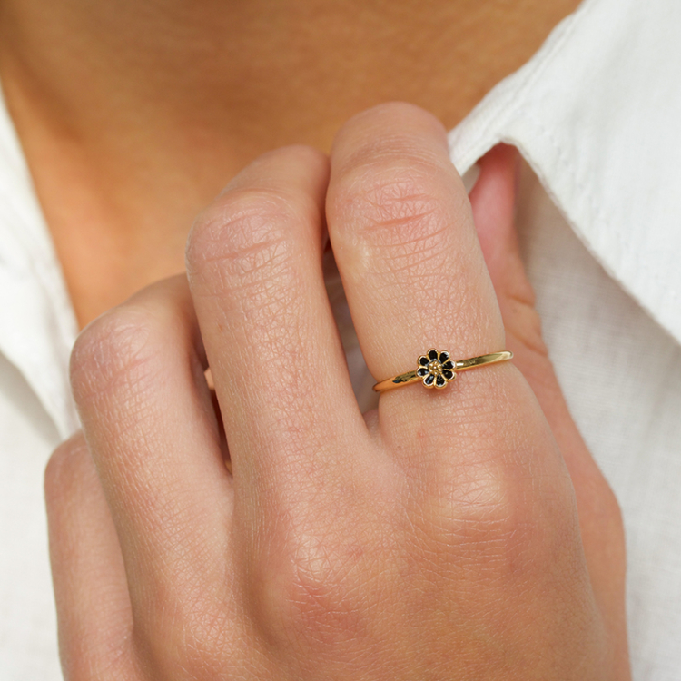5 mm Marguerite schwarz Ring aus vergoldetem Sterlingsilber - Maggie
