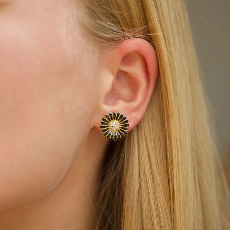 14 mm Marguerite schwarzem Zirkon Ohrstecker in vergoldetem Silber - Matilda