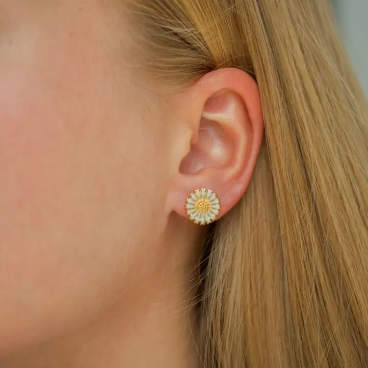 11 - 12 MM Marguerite blauem Ohrstecker in vergoldetem Silber - Marie