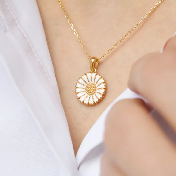 15 mm Marguerite Halskette mit Anhänger aus vergoldetem Sterlingsilber - Marie
