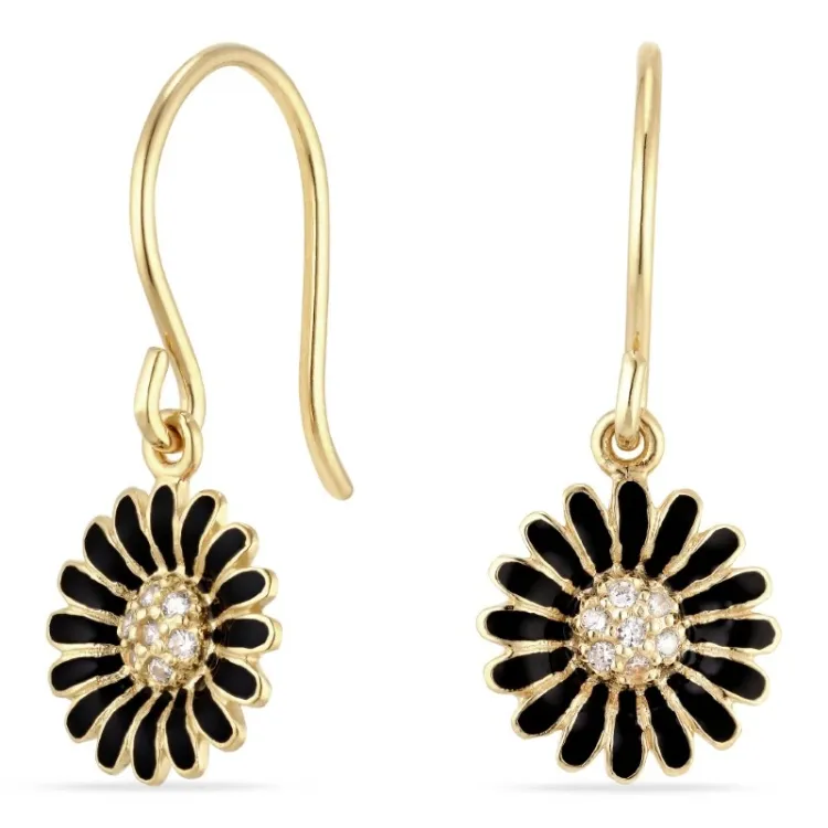 11 mm Marguerite schwarzem Ohrringe in vergoldetem Silber - Matilda