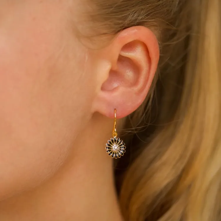 11 mm Marguerite schwarzem Ohrringe in vergoldetem Silber - Matilda
