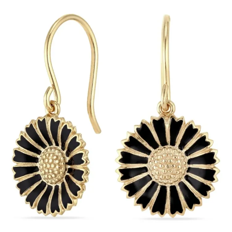 14,5 mm Marguerite schwarzem Ohrringe in vergoldetem Silber - Marie