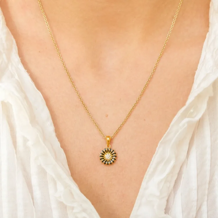 11 mm Marguerite schwarz Zirkon Anhänger aus vergoldetem Sterlingsilber - Matilda