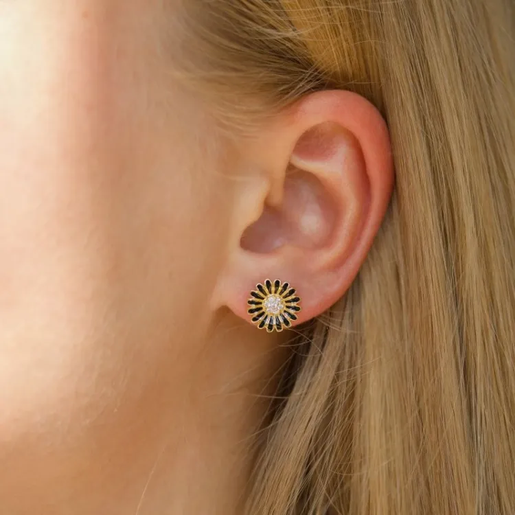10 - 11 mm Marguerite schwarzem Zirkon Ohrstecker in vergoldetem Silber - Matilda