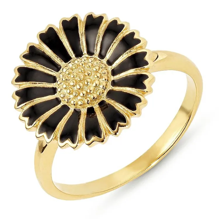 14 mm Marguerite schwarz Ring aus vergoldetem Sterlingsilber - Marie