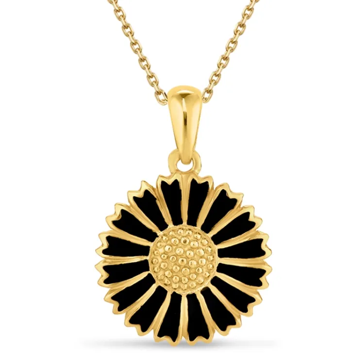15 mm Marguerite schwarz Halskette mit Anhänger aus vergoldetem Sterlingsilber - Marie
