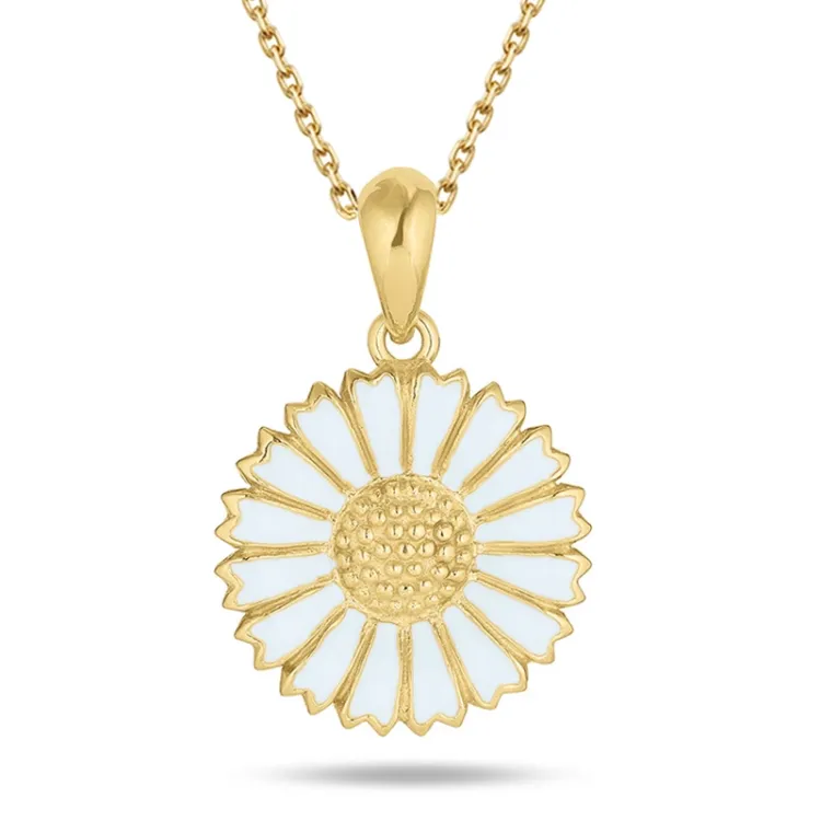 15 mm Marguerite blauem Halskette aus vergoldetem Sterlingsilber - Marie