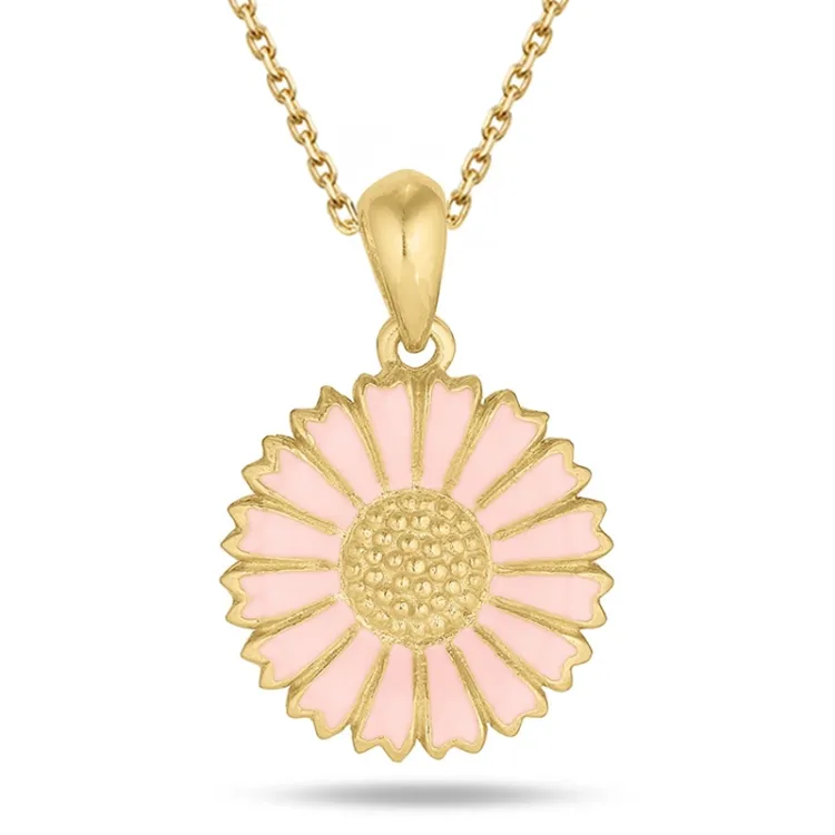 15 mm Marguerite pink Halskette aus vergoldetem Sterlingsilber - Marie