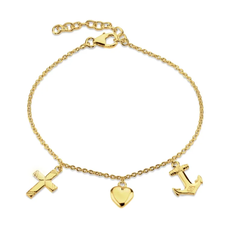 Glaube-Hoffnung-Liebe Armband aus vergoldetem Sterlingsilber - Amoré