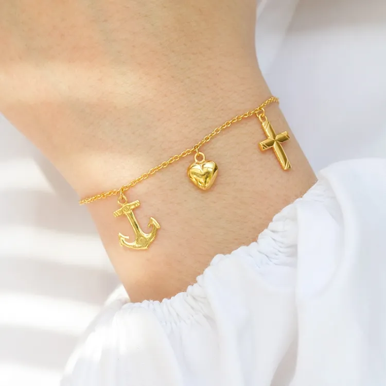 Glaube-Hoffnung-Liebe Armband aus vergoldetem Sterlingsilber - Amoré