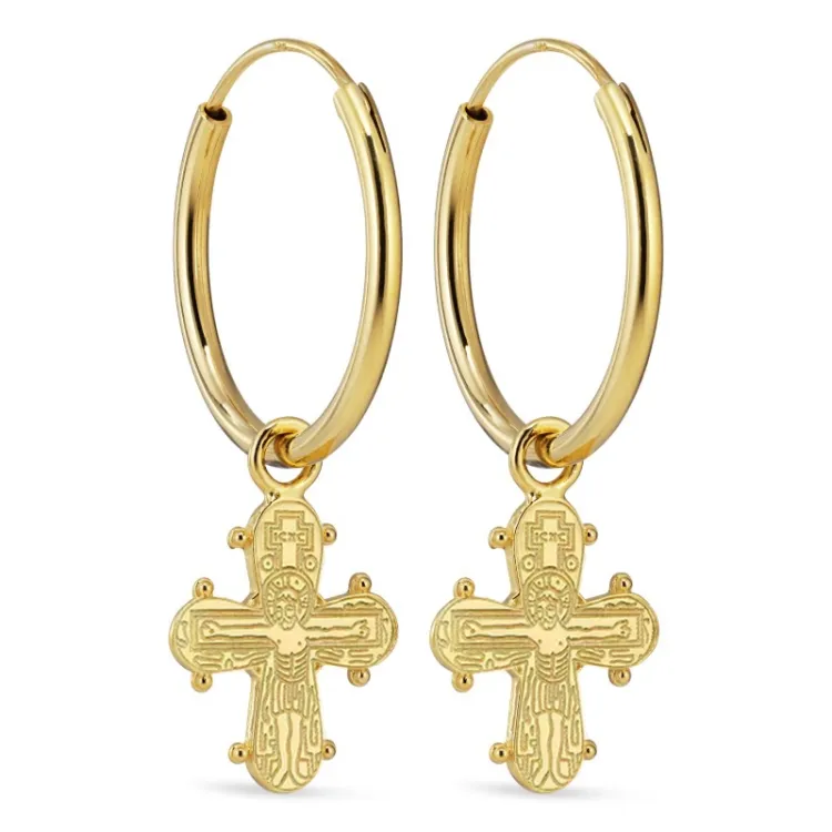 14 mm Dagmarkreuz Kreole in vergoldetem Sterlingsilber - Amoré