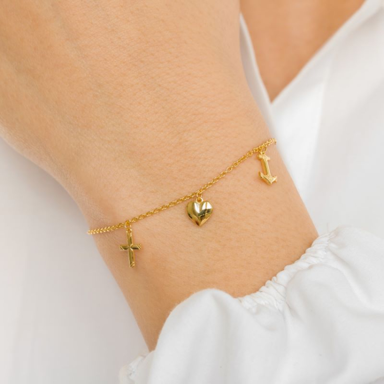 Glaube-Hoffnung-Liebe Armband aus vergoldetem Sterlingsilber - Amoré