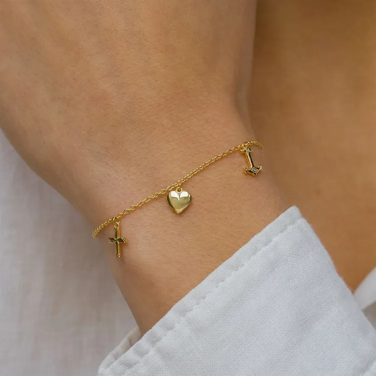 Glaube-Hoffnung-Liebe Armband aus vergoldetem Sterlingsilber - Amoré