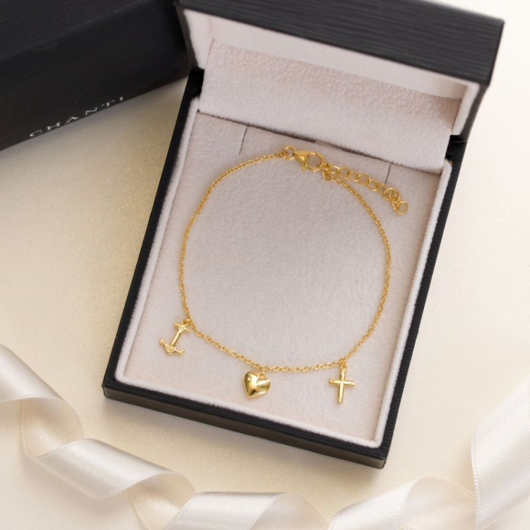 Glaube-Hoffnung-Liebe Armband aus vergoldetem Sterlingsilber - Amoré