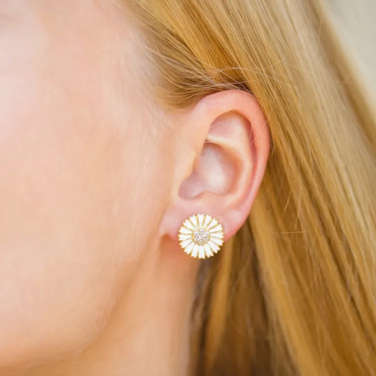 14 mm Marguerite Zirkon Ohrstecker in vergoldetem Sterlingsilber - Marie