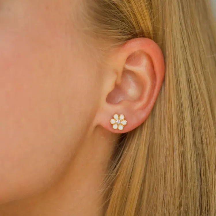 8 mm Marguerite Zirkon Ohrstecker in vergoldetem Sterlingsilber - Majse