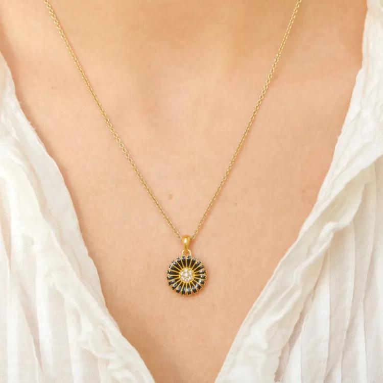 14 mm Marguerite schwarz Anhänger aus vergoldetem Sterlingsilber - Marie