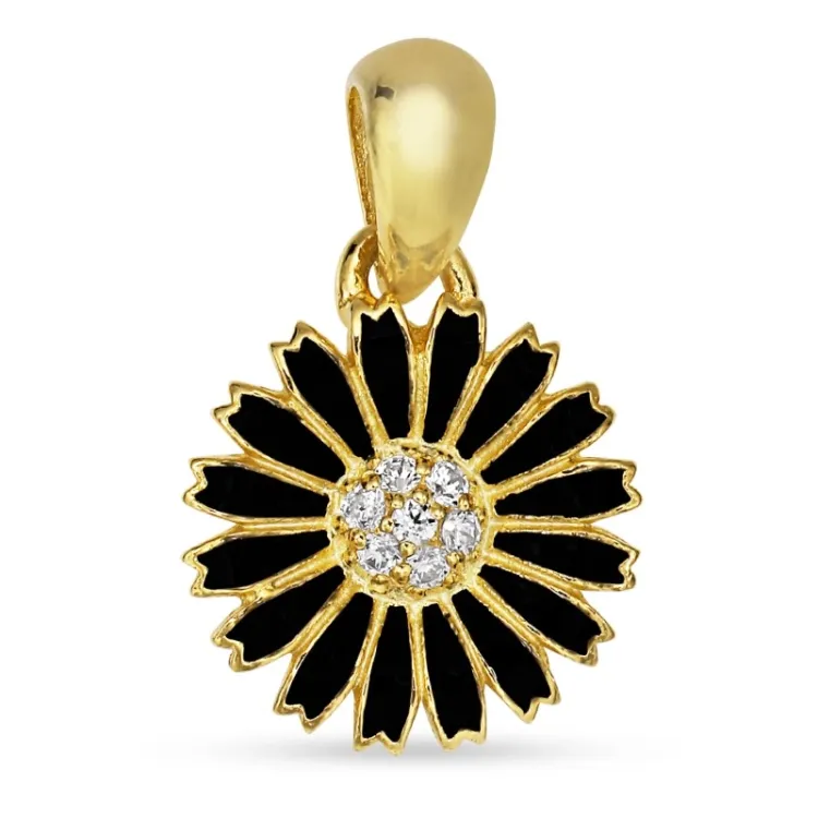 11 mm Marguerite schwarz Anhänger aus vergoldetem Sterlingsilber - Marie