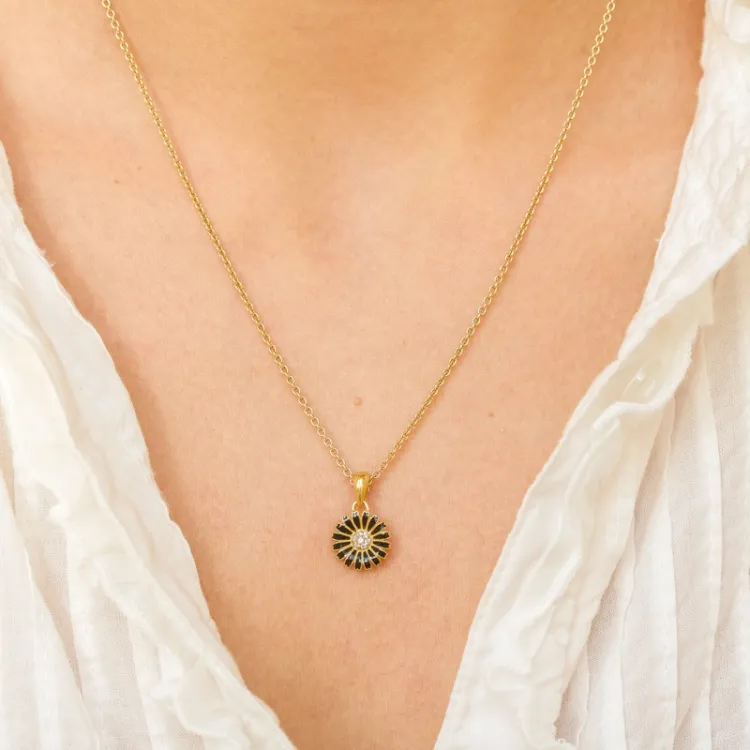 11 mm Marguerite schwarz Anhänger aus vergoldetem Sterlingsilber - Marie