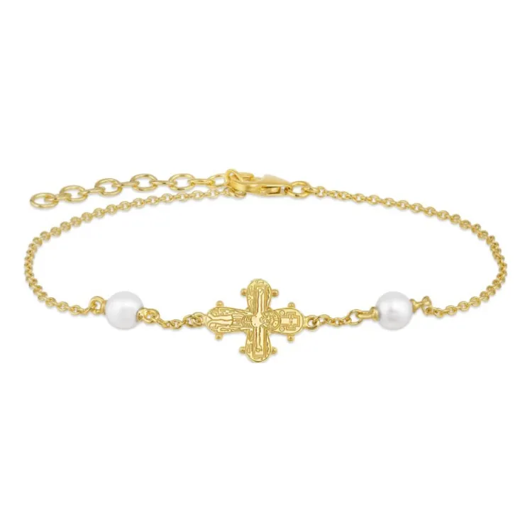 12 x 10,5 mm Dagmarkreuz Perle Armband aus vergoldetem Sterlingsilber - Amoré